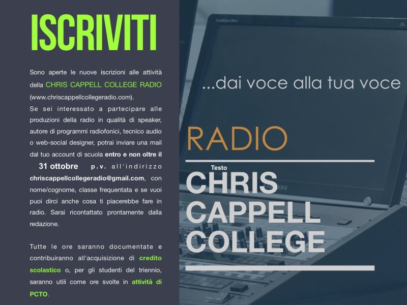 Iscrizioni Radio Chris Cappell College